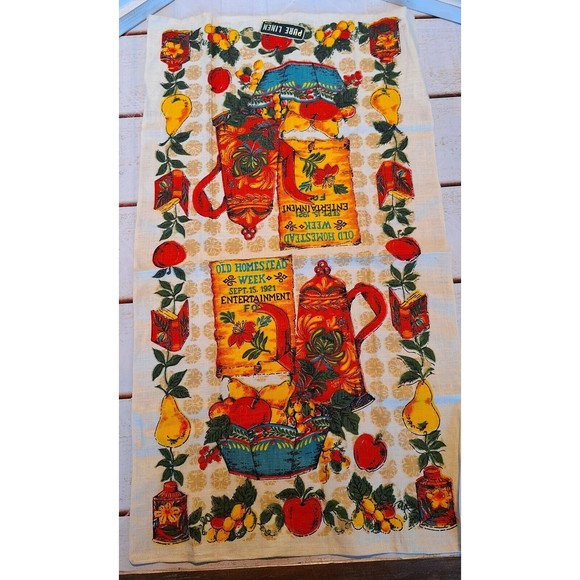 VTG Tea Towel Old Homestead Week Sept 15 1921 Pure Linen RN# 16604 Vivid Colors - Picture 2 of 12